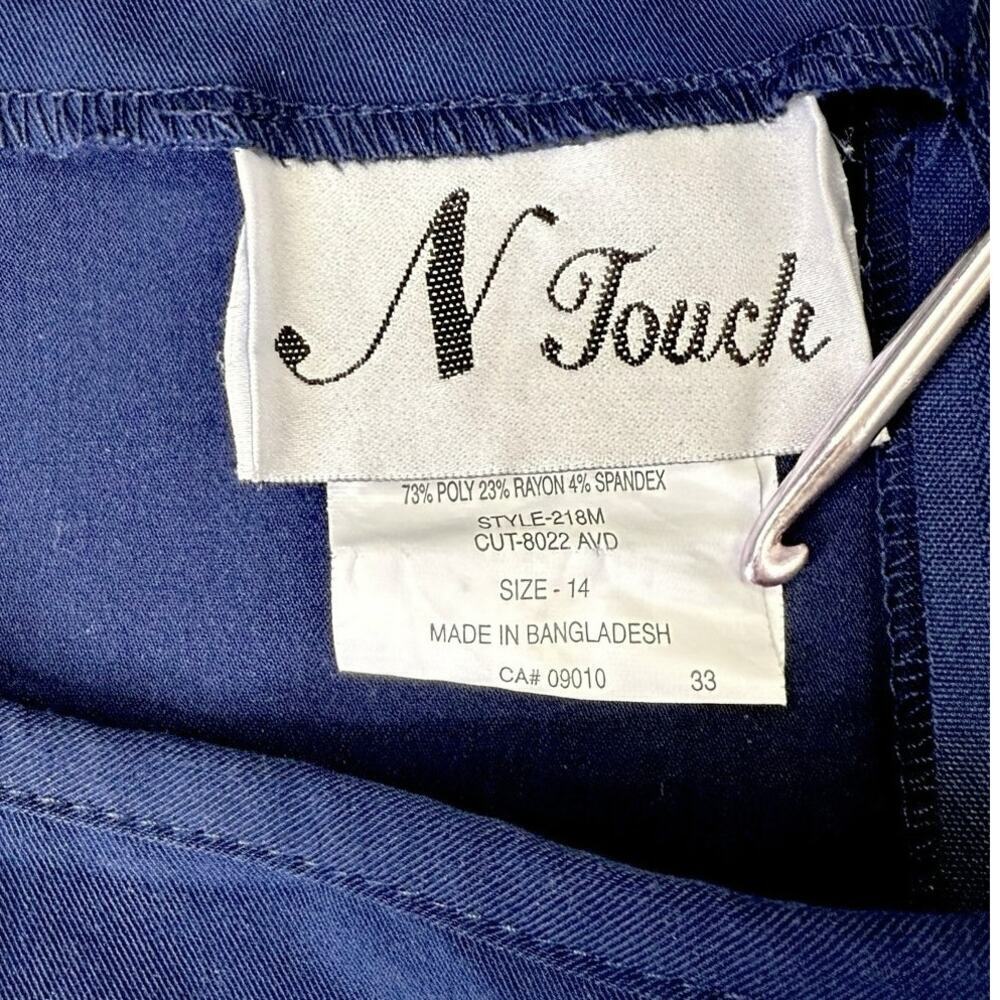 N Touch Vintage Casual Pleated Hem Pencil Skirt Back Zip Stretchy Size 14 Blue - Picture 9 of 9